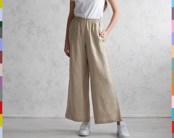 Ocean Trousers. Linen Culottes . Wide Women's Pants. Women Culottes. Girl Trousers. Wide Linen Pants. Women Pants. 100% Pure Linen (Italy)