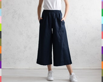 Extra grote culottes. Losse rok broek. Linnen culottes. Broek met wijde pijpen. Damesculottes. Linnen rok-broek. 100% puur linnen (Italië)