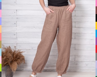 Brown Yoga Pants. Linen Women's Pants. Linen Woman Pants. Women Yoga Trousers. Pants For Women. Loose Women Pants. 100% Pure Linen (Italy).