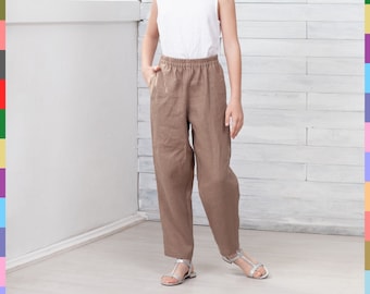 Pantalones de lino italiano para niños – Pantalones de playa de verano marrón claro
