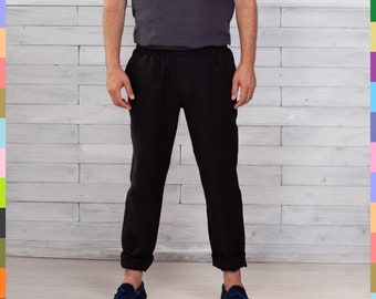 M - Blue Dark. Linen pants. In stock - Ships today. Linocolore  A908