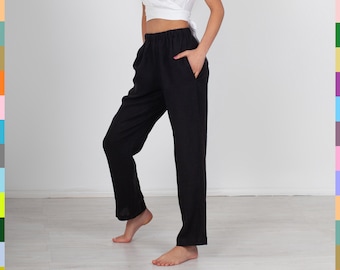 Black Linen Pants. Women Linen Pants. Slack Women Pants. Linen Trousers. Basic Linen Pants. 100% Pure Linen (Italy)