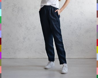 Leinenhose. Flachs Hose. Schmal zulaufende Leinenhose. Sommerliche Capris aus Leinen. Weiche Leinenhose. Klassische Leinenhose. 100% reines Leinen (Italien)