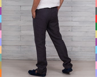 Eleganckie i swobodne spodnie męskie. Lniane spodnie męskie. Lniane spodnie męskie. Lniane spodnie capri dla chłopców. Włoski len. 100% czystego lnu (Włochy).