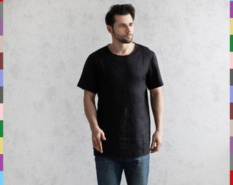 Linen Men T-Shirt. Black Shirt For Man. Boy T-Shirts. Italian Flax Shirts. Basic Shirts.
