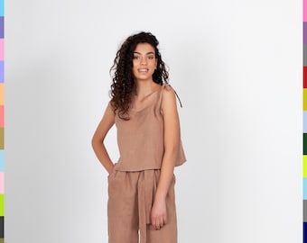 100% Italian Linen. Brown Light Tunic Top – Linen Summer Shirt