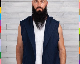 100% pure linen (Italy). Linen men coat. Flax man jacket. Linen boy robe. Italian linen.