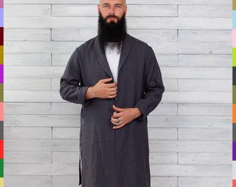 100% pure linen (Italy). Linen men coat. Flax man jacket. Linen boy robe. Italian linen.