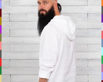 Men Linen Hoodie. Summer White Hoodie. Sweatshirt. Shirt For Men. Beach Linen Shirt. Linen Style. Urban Clothing. 100% Pure Linen (Italy)