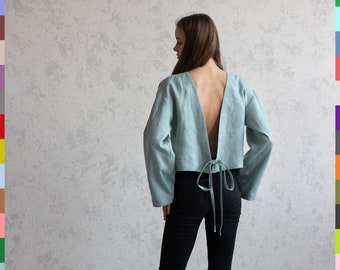 Linen Tie Back Top. Linen Crop Top. Linen Open Back. Long Sleeve Blouses. Cropped Linen Blouses. Linen Shirt. 100% Pure Linen (Italy)