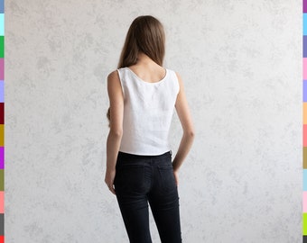 Leinen Casual Top. Leinen Crop Tops. Leinen Tank-Tops. Ärmelloses Top aus Leinen. Frauen Sommer Top. U-Ausschnitt Crop Top. 100% reines Leinen (Italien)