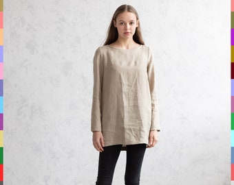 100% Italian Linen. Pure Linen Tunic – Soft Washed Natural Summer Dress