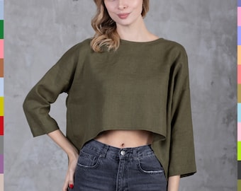 Loose Linen Top. Oversized Linen Top. Half Sleeves Top. Everyday Women Top. Comfy Linen Top. Linen Shirts. 100% Pure Linen (Italy)