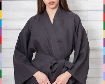Linen Blouse. Linen Wrap Top. Linen Kimono Top. Kimono Wrap. Gray Kimono. Grey Blouse. 100% Pure Linen (Italy)