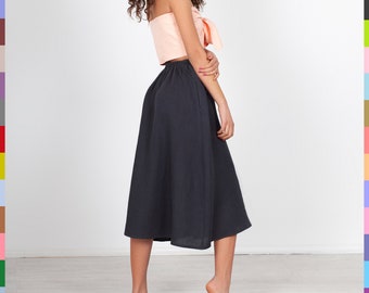 Gray Linen Skirt. Midi Linen Skirt. A Line Linen Skirt . Summer Skirt. Grey skirts. Skirt With Pockets. 100% Pure Linen (Italy)