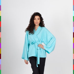 Linen Wrap Cardigan. Summer Jacket. Linen Robe. Flax Pajama. Linen Wrap Top. Blue Wrap Top. 100% Pure Linen (Italy)