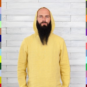 Men Linen Hoodie. Summer Yellow Hoodie. Sweatshirt. Shirt For Men. Beach Linen Shirt. Linen Style. Urban Clothing. 100% Pure Linen (Italy)