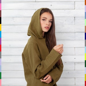 Linen Hoodie. Linen Sweatshirts. Hooded Linen Tunic. Linen Sweater. Linen Top With Hood. Linen Pullover. 100% Pure Linen (Italy)