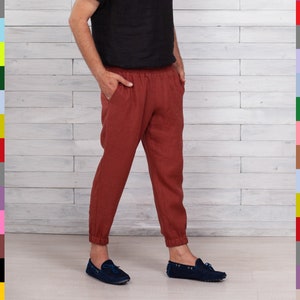 Linen Men Joggers. Elastic Waist Pants. Pants With Pockets. Flax Man Trousers. Linen Boy Capris. Italian Linen. 100% Pure Linen (Italy).