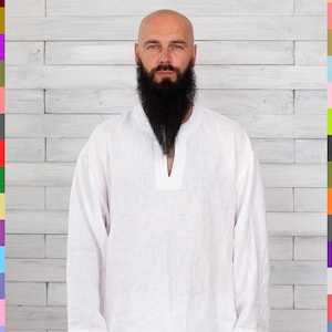 100% pure linen (Italy). Linen men long sleeve shirt. Flax man top. Linen boy shirt. Italian linen.