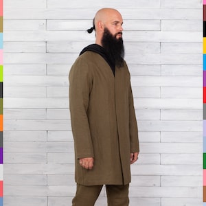 100% pure linen (Italy). Linen men coat. Flax man jacket. Linen boy robe. Italian linen.