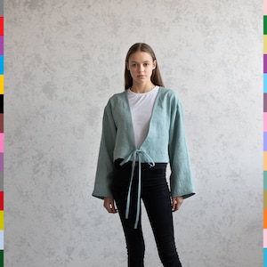 Linen Tie Front Top. Linen Crop Tops. Linen Open Top. Long Sleeve Blouse. Cropped Linen Blouse. Linen Shirt. 100% Pure Linen (Italy)