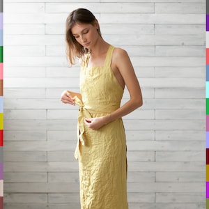 Linen Summer Dress. Yellow Flax Dress. Linen Apron Dress. Bridesmaid Dress. 100% Pure Linen (Italy)