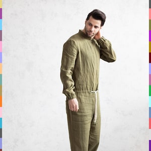 Mono de lino para hombre. Mono de lino para hombre. Jersey para hombre. Mono corto de lino para hombre. Monos para hombre. 100 % lino puro (Italia)