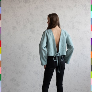 Linen Tie Back Top. Linen Crop Top. Linen Open Back. Long Sleeve Blouses. Cropped Linen Blouses. Linen Shirt. 100% Pure Linen (Italy)