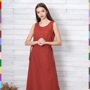 Terracotta Dress. Orange Dress. Maxi Dress. Full Length Dress. Washed Linen dress. Linen Gown. 100% Pure Linen (Italy)