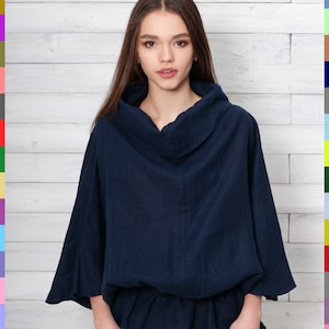 Navy Linen Blouse. Linen Blouses. Loose Linen Blouse. Oversized Linen Top. Linen Tops. Oversized Blouses. 100% Pure Linen (Italy)