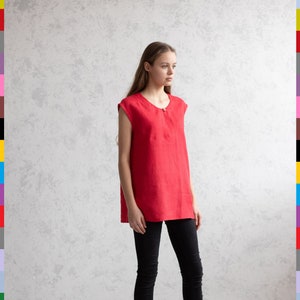 Rosa Leinen Top. Leinen T-Shirt. Leinen Sommer Top. Top mit Knopf. 100% reines Leinen (Italien)