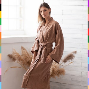 Brown Linen Robe. Handmade Linen Robe. Linen Loungewear. Bathrobe Homewear. Wedding Robe. 100% Pure Linen (Italy)