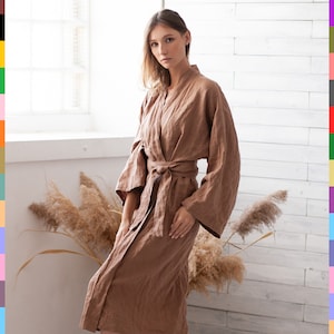 Brown Linen Robe. Handmade Linen Robe. Linen Loungewear. Bathrobe Homewear. Wedding Robe. 100% Pure Linen (Italy)