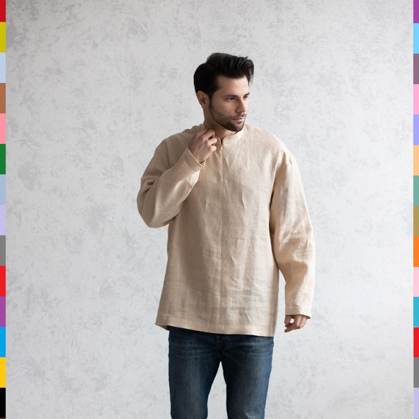 100% pure linen (Italy). Linen men long sleeve shirt. Flax man top. Linen boy shirt. Italian linen.