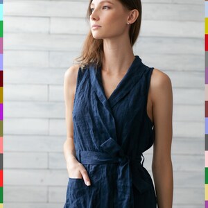Top & Bottom Set. Ärmellose Kimono Robe. Leinen Weithose. Reines europäisches Leinen. Bild 3