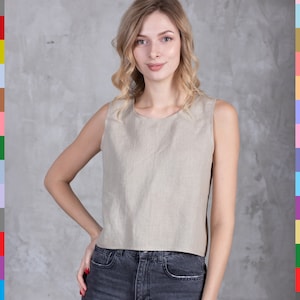 Linen Casual Top. Linen Crop Tops. Linen Tank Tops. Linen Sleeveless Top. Women's Summer Top. Scoop Neck Crop Top. 100% Pure Linen (Italy)