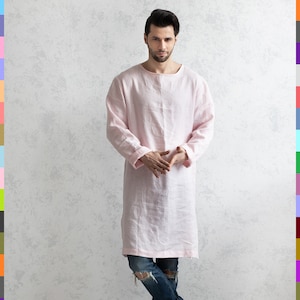 100% pure linen (Italy). Linen men long sleeve shirt. Flax man top. Linen boy shirt. Italian linen.