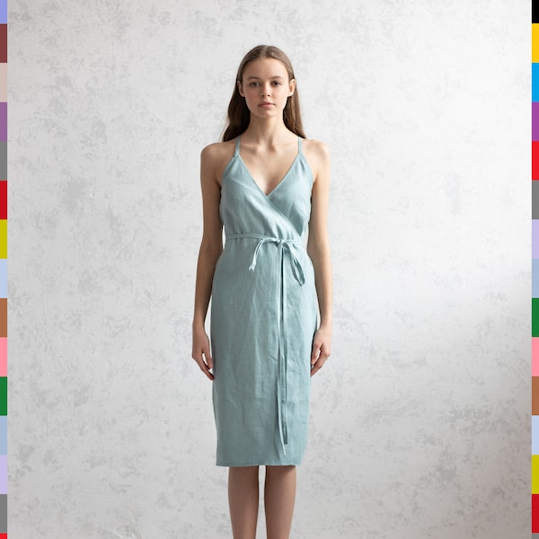 Spaghetti Strap Dress. Linen Wrap Dress. Linen Belt Dress. Summer Dresses. Natural Linen Dress. Wrap Dress. 100% Pure Linen (Italy)