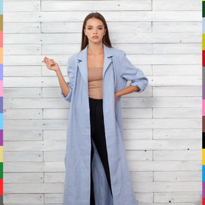 Blue Coat. Linen Peacoat. Classic Linen Coat. Blue Linen Jacket. Long Trench Coat. Maxi Linen Coat. Oversized  Coat. 100% Pure Linen (Italy)