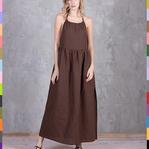 Brown Flax Dress. Linen Dress. Linen Tunic. Maxi Linen Dress. Summer Dress. Chocolate Dress. Dark Brown Dress. 100% Pure Linen (Italy)