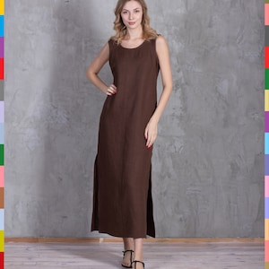 Cocktail Dress. Smock Linen Dress. Chocolate Dress. Linen Tunic. Brown Dress. Bestseller Dress. Simple Linen Dress. 100% Pure Linen (Italy)