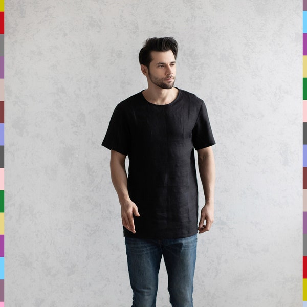 Linen Men T-Shirt. Black Shirt For Man. Boy T-Shirts. Italian Flax Shirts. Basic Shirts.