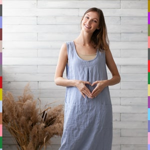 Blue Linen Dress. Maxi Flax Dress. Summer Dress. Dress With Drawstring. 100% Pure Linen (Italy)
