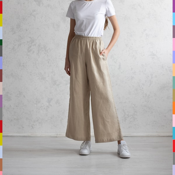 Ocean Trousers. Linen Culottes . Wide Women's Pants. Women Culottes. Girl Trousers. Wide Linen Pants. Women Pants. 100% Pure Linen (Italy)