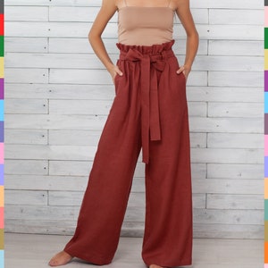 Wide Leg Pants. Palazzo Pants. Terracotta Linen Pants. Long Linen Pants. Loose Linen Pants. Casual Pants. 100% Pure Linen (Italy)