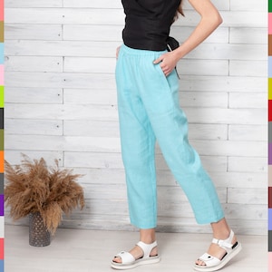 Bright Women Pants. Summer Women&#39;s Pants. Linen Bottoms. Women Bottoms. Linen Woman Pants. Yoga Pants. 100% Pure Linen (Italy)