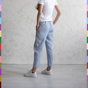 Elastic Waistband Pants. Classic Linen Pants. Blue Pants. Linen Trousers. Women Linen Trousers. Slack Linen Pants. 100% Pure Linen (Italy)