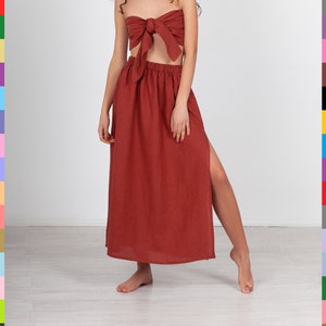Terracotta Linen Skirt. Flax Skirt. Linen Maxi Skirt. Skirt With Slit. Long Skirt. Boho Gift For Her. Summer Skirt. 100% Pure Linen (Italy)