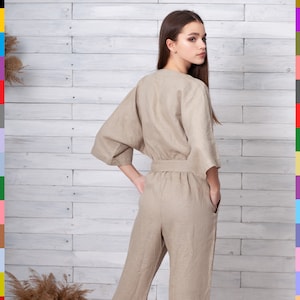 Linen Romper. Elegant Rompers. Beige Rumpsuit. Natural Jumpsuit. Women Jumpsuits. Women Rompers. 100% Pure Linen (Italy)